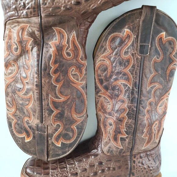 Horse Power Mens Nile Croc Print Western Boots Sq Toe Sz 10.5D Brown HP1070 FLAW main image 4